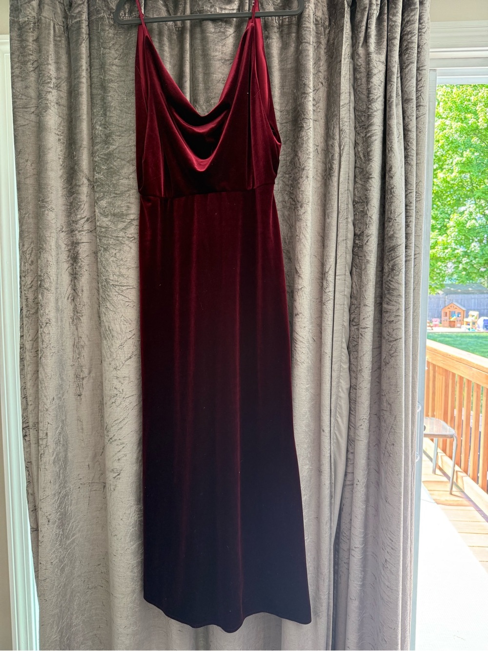Jenny Yoo “Sullivan” Velvet Cowl Neck Slip Dress - Deep Berry